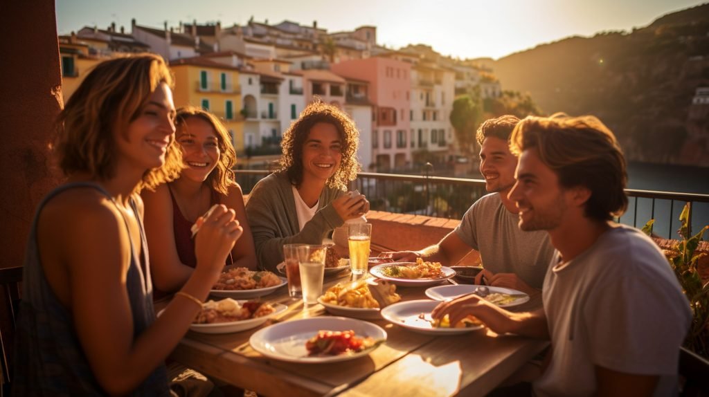 Gambar ini adalah ilustrasi pelanggan pada sebuah restaurant italia yang menikmati makanannya dengan suasana hangat dan menyenangkan